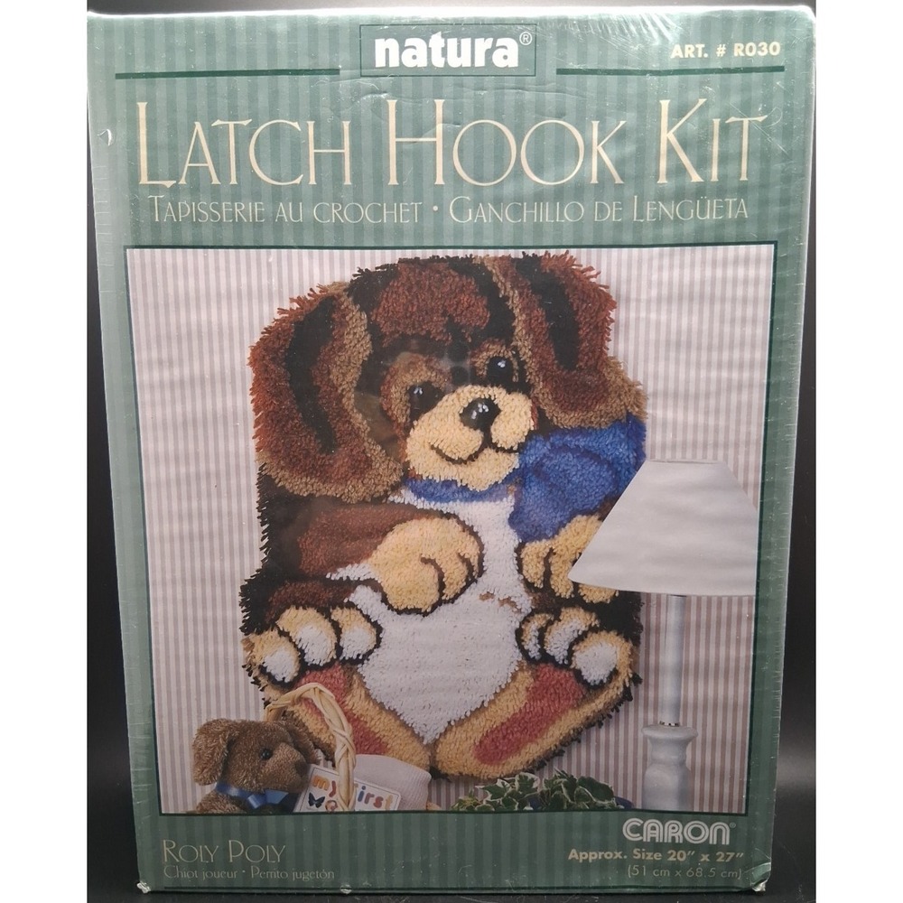 NIB Art#R030 Latch Hook Kit Roly Poly Puppy 20"x27" Natura Caron